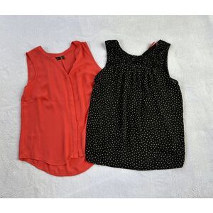 Business Casual Sleeveless Shirt Lot of Two, Size M, Pink/Black, Polka Dot